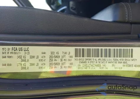 2019 Dodge Durango R/T Awd из США, поврежденный, VIN 1C4SDJCTXKC740858